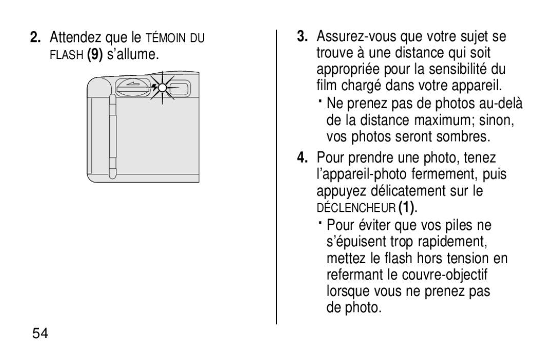 Kodak KB18 manual Appuyez délicatement sur le DÉCLENCHEUR1 