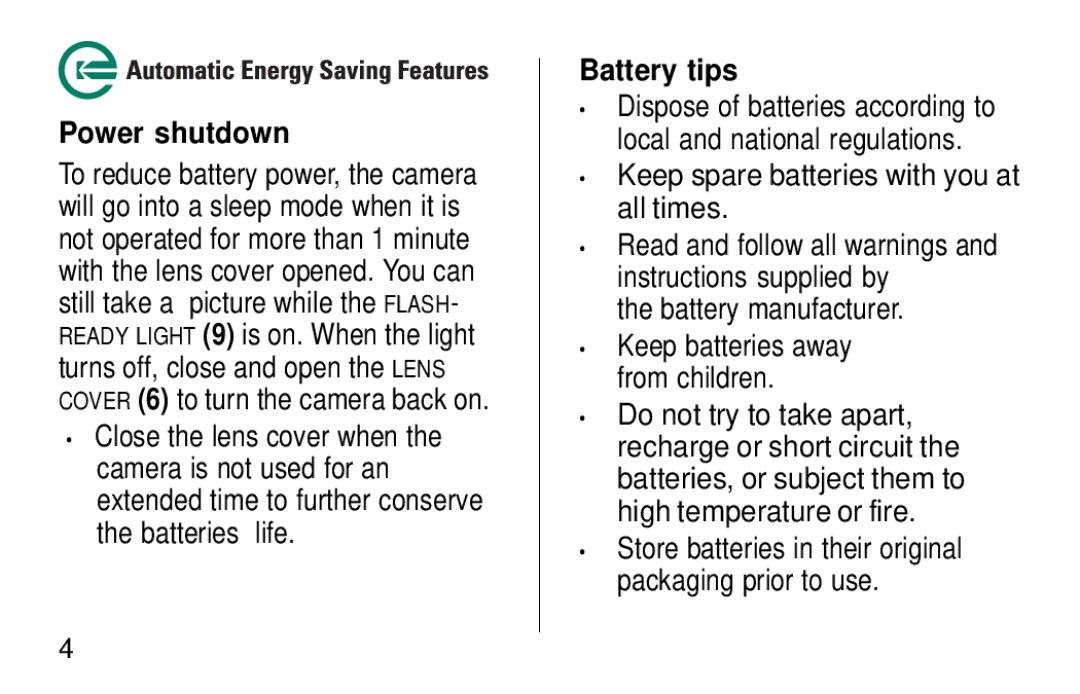 Kodak KB18 manual Power shutdown, Battery tips 