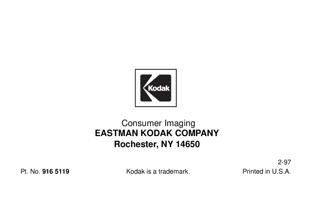 Kodak KB20 manual Rochester, NY 