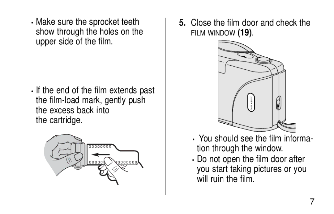 Kodak KB28 manual Cartridge Close the film door and check 