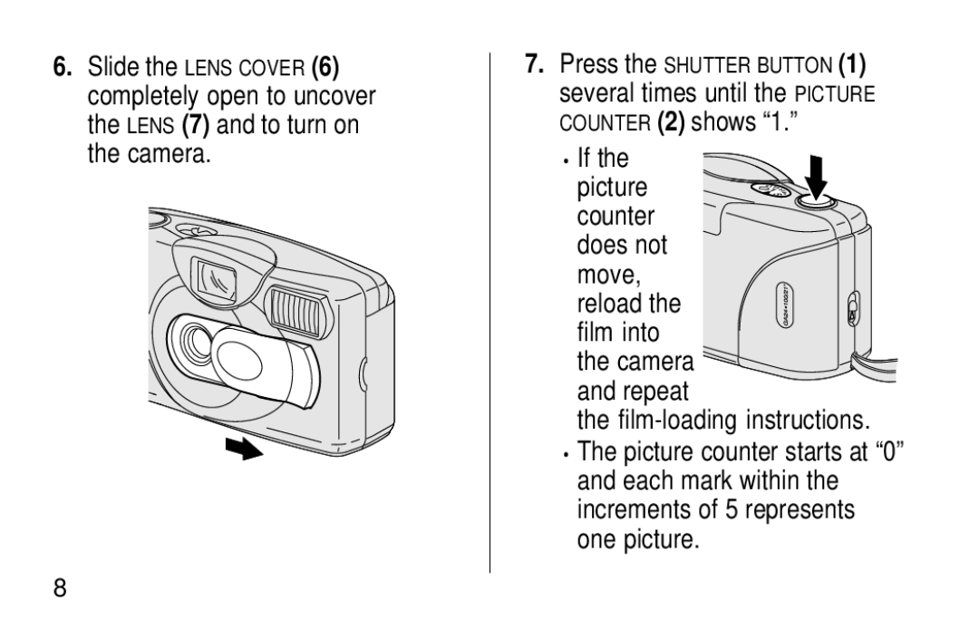 Kodak KB28 manual Picture counter Does not move Reload the film into 