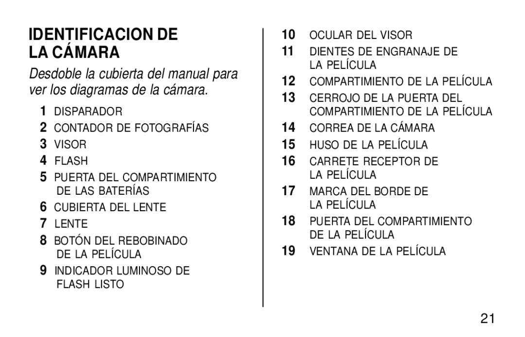 Kodak KB28 manual Identificacion DE LA Cámara 