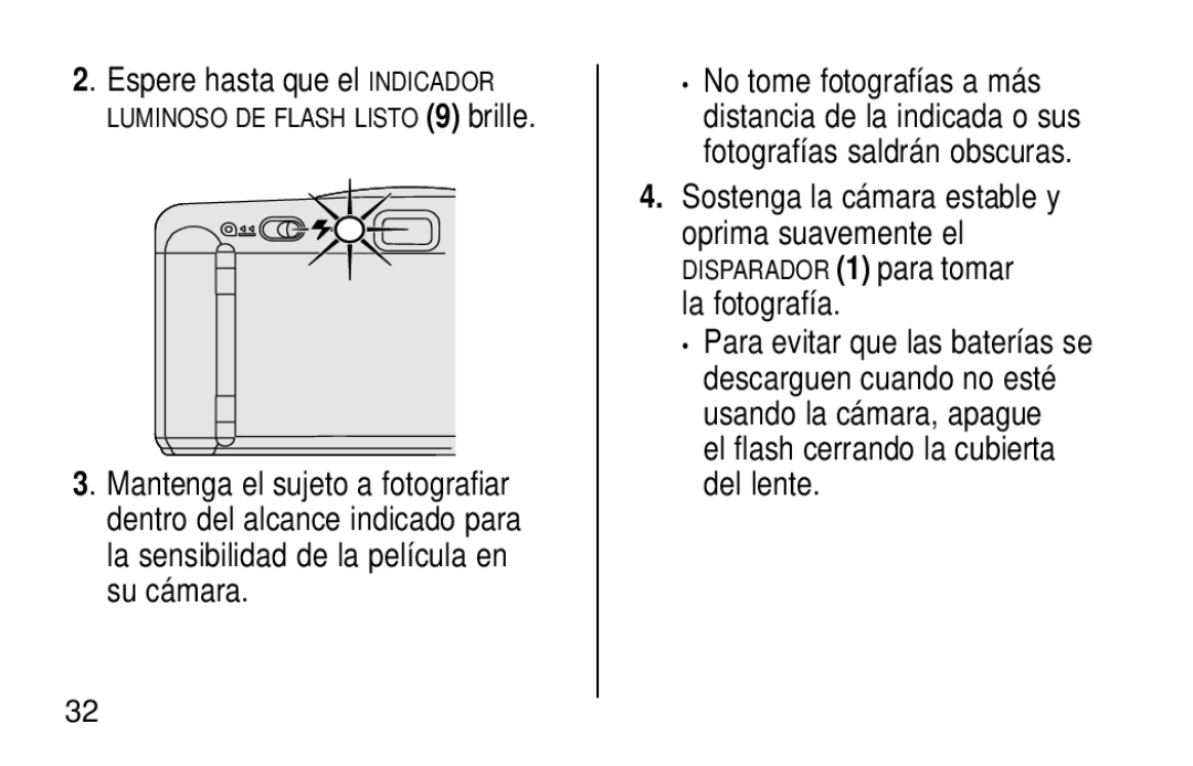 Kodak KB28 manual El flash cerrando la cubierta del lente 