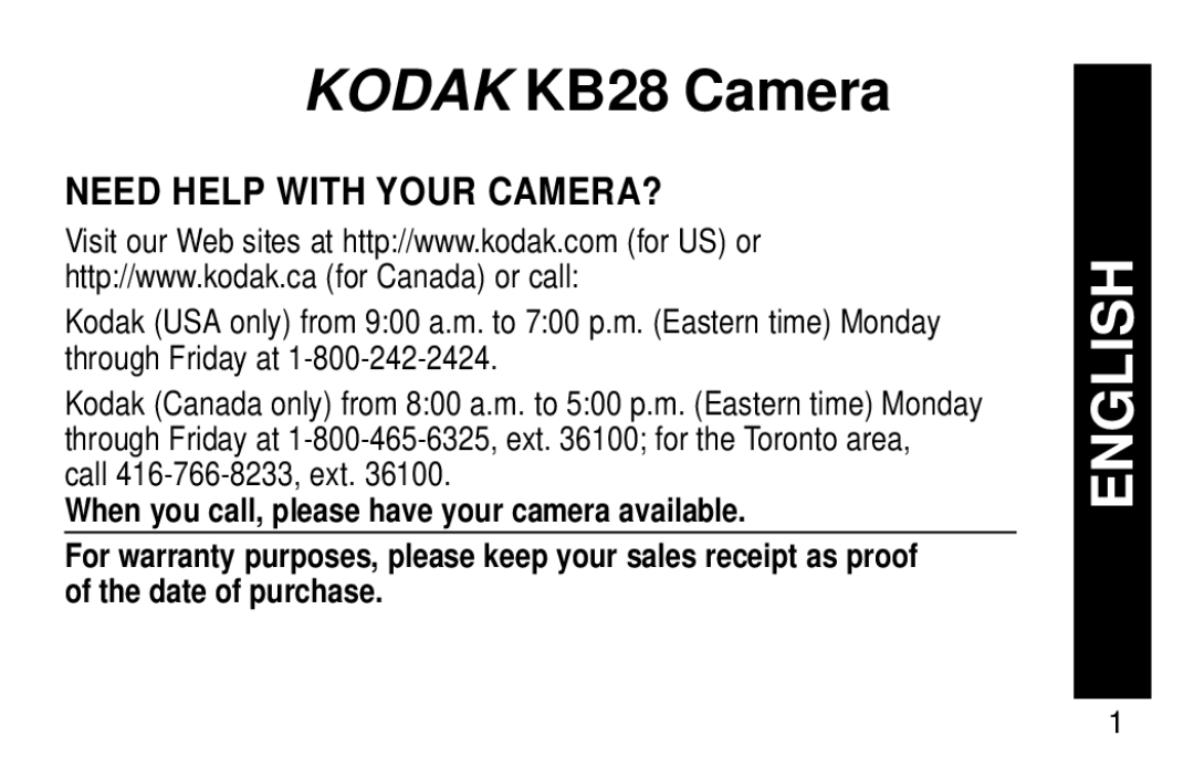 Kodak manual Kodak KB28 Camera, Need Help with Your CAMERA? 