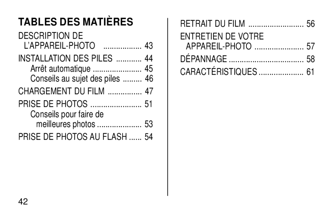 Kodak KB28 manual Tables DES Matières, Conseils pour faire de 