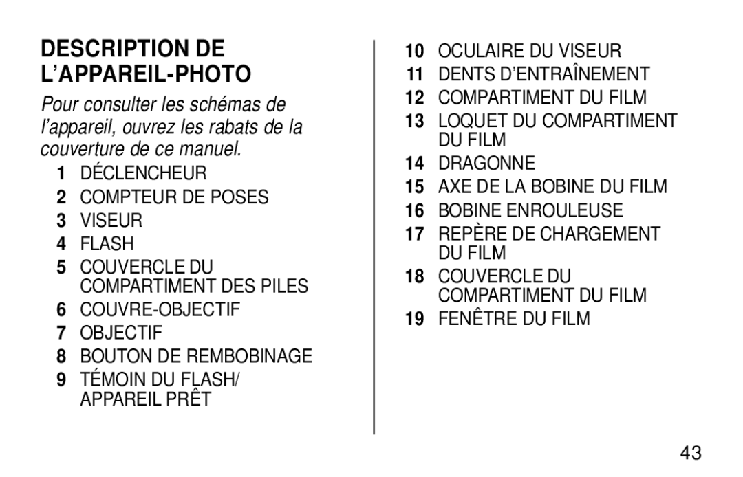 Kodak KB28 manual Description DE L’APPAREIL-PHOTO 