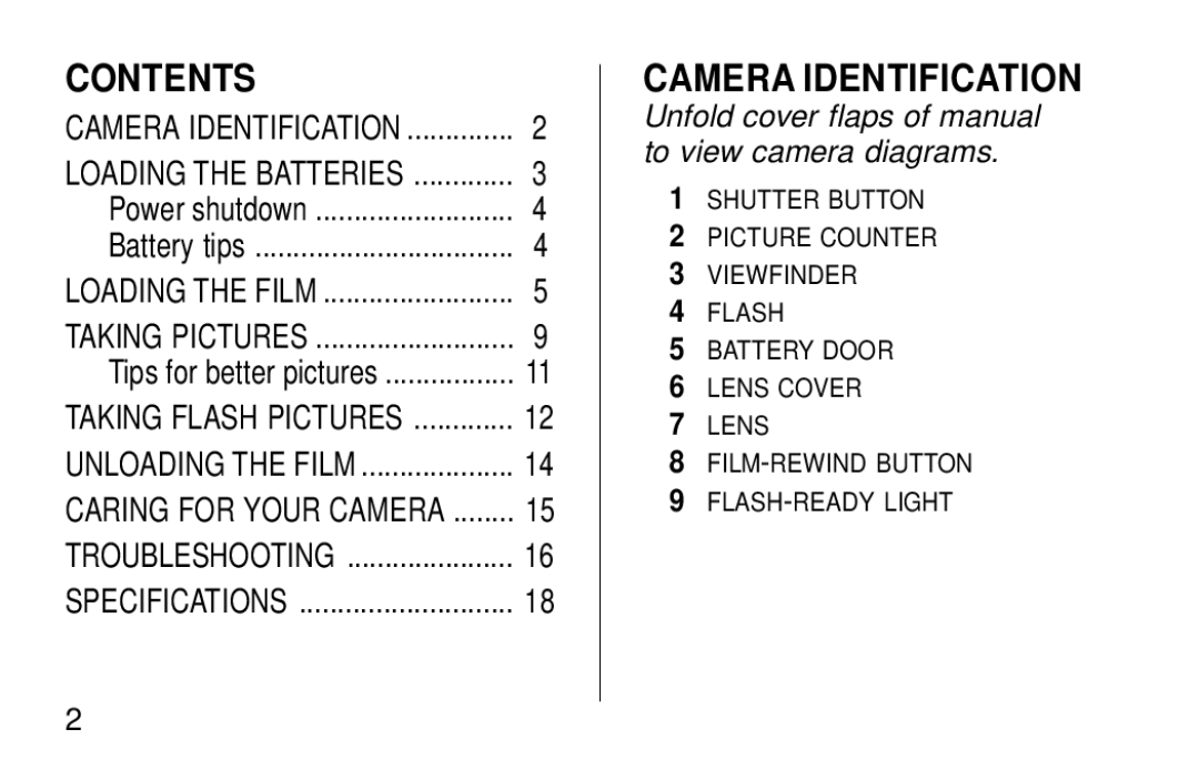 Kodak KB28 manual Camera Identification, Contents 