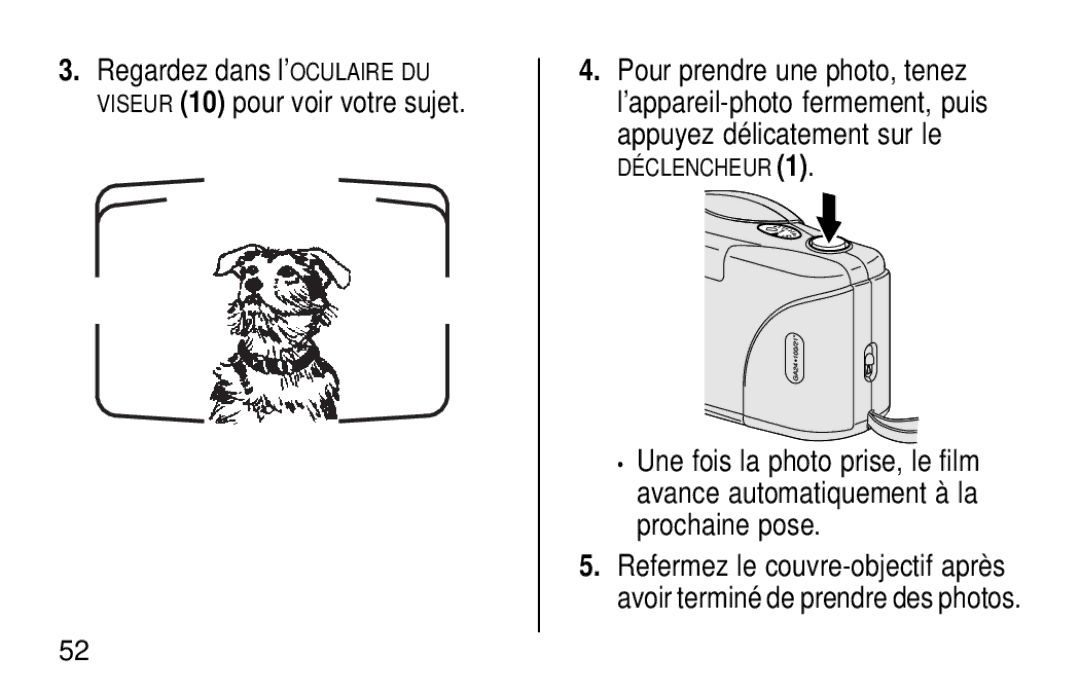 Kodak KB28 manual Appuyez délicatement sur le DÉCLENCHEUR1 