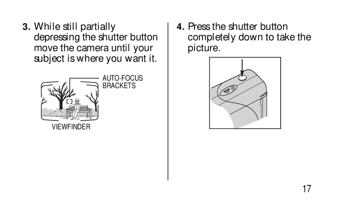 Kodak KC50/55 manual Press the shutter button completely down to take the picture 