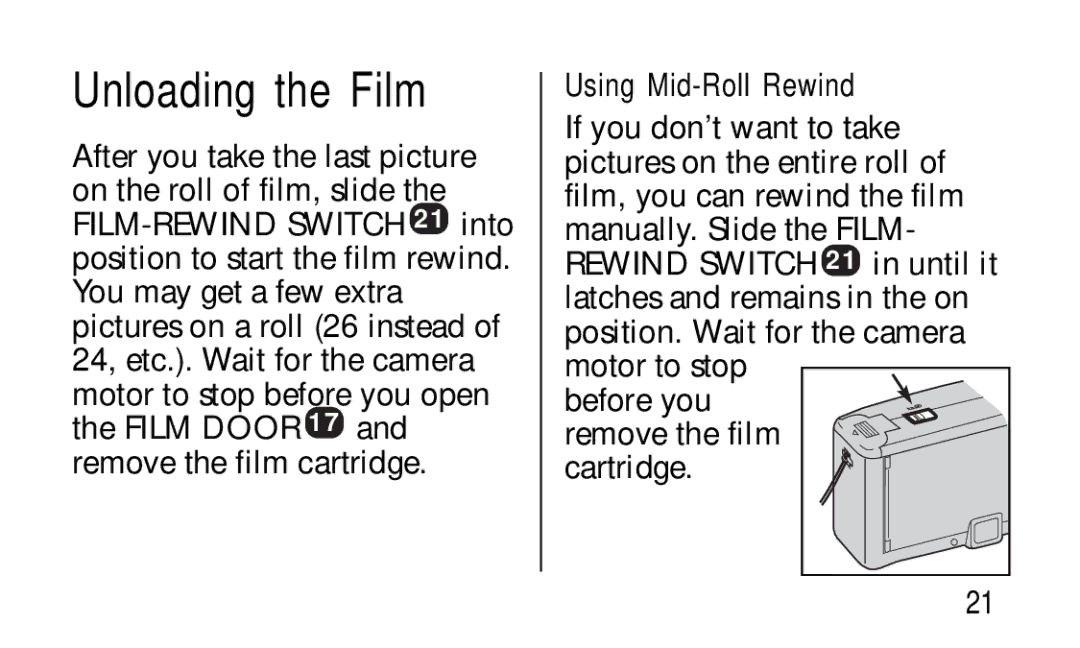 Kodak KC50/55 manual Unloading the Film 