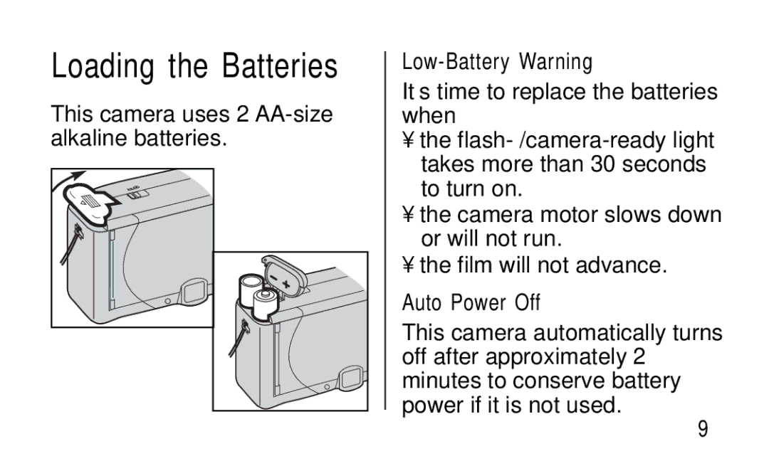 Kodak KC50/55 manual Loading the Batteries 