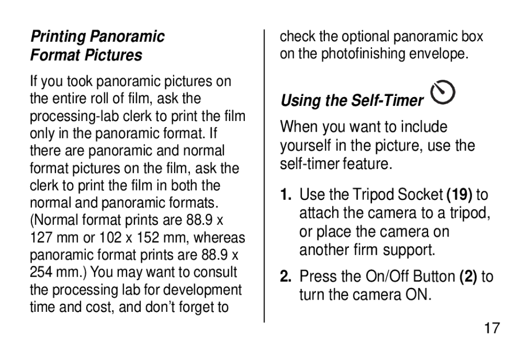 Kodak KD40 manual Printing Panoramic Format Pictures, Using the Self-Timer 