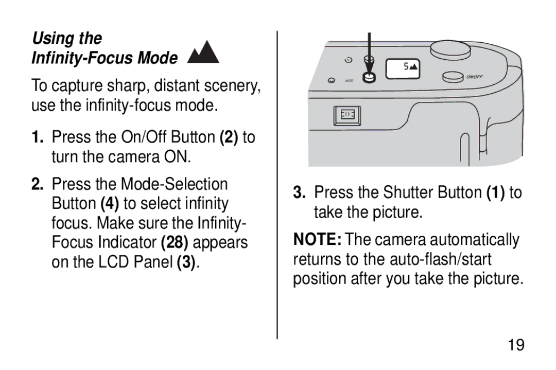 Kodak KD40 manual Using Infinity-Focus Mode 