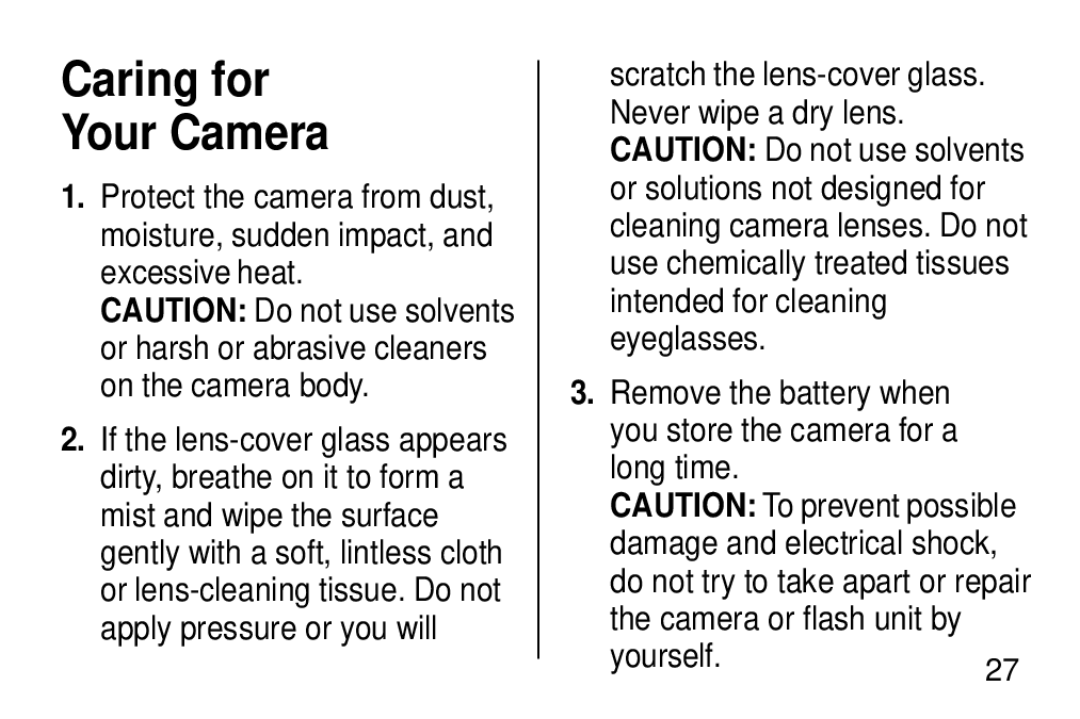 Kodak KD40 manual Caring for Your Camera 