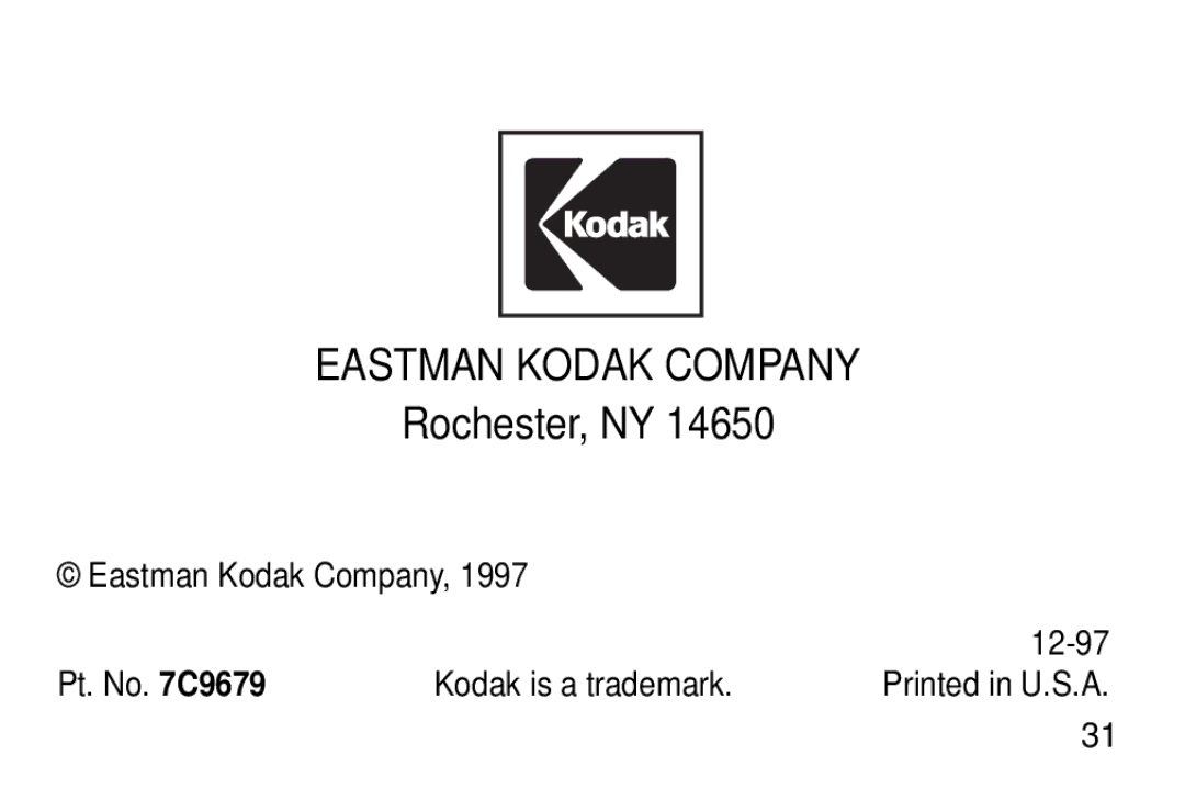 Kodak KD40 manual Eastman Kodak Company 