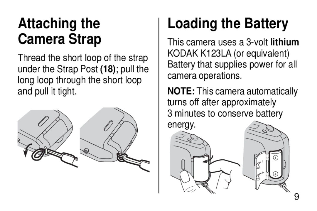 Kodak KD40 manual Attaching Camera Strap, Loading the Battery 