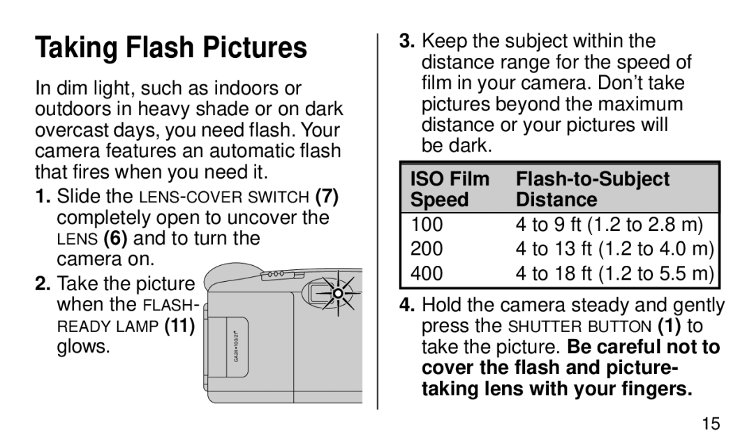 Kodak KE 20 manual Taking Flash Pictures, ISO Film Flash-to-Subject Speed Distance 