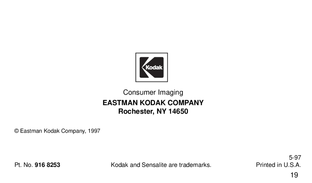 Kodak KE 20 manual Eastman Kodak Company 