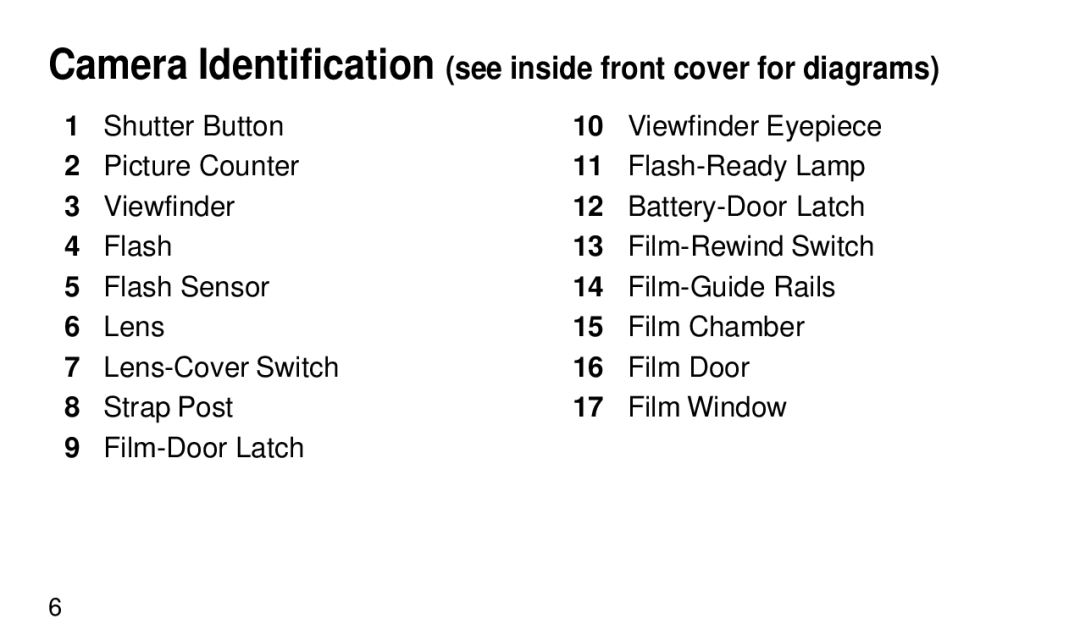 Kodak KE 20 manual Camera Identification see inside front cover for diagrams 