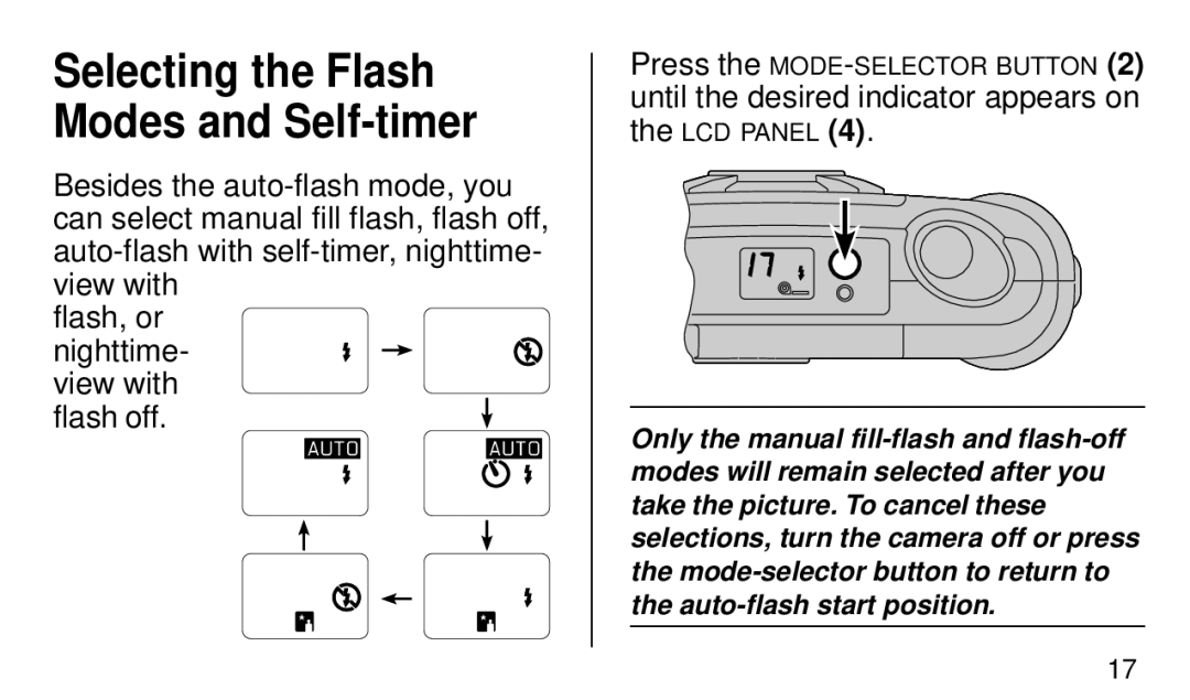 Kodak KE 50 manual Selecting the Flash Modes and Self-timer 