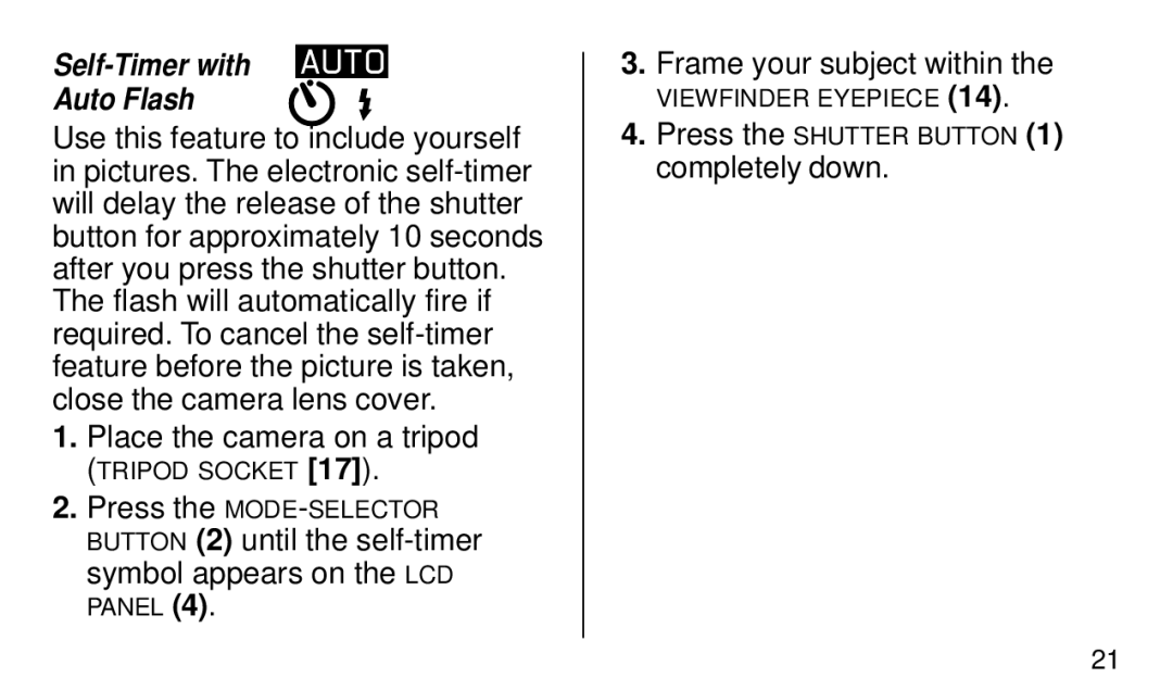 Kodak KE 50 manual Self-Timer with Auto Flash 