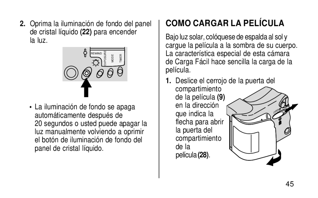 Kodak KE115 Zoom manual Como Cargar LA Película, La luz 