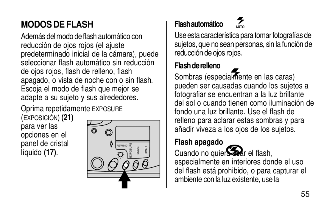 Kodak KE115 Zoom manual Modos DE Flash, Flashautomático Auto, Flash de relleno, Flash apagado 