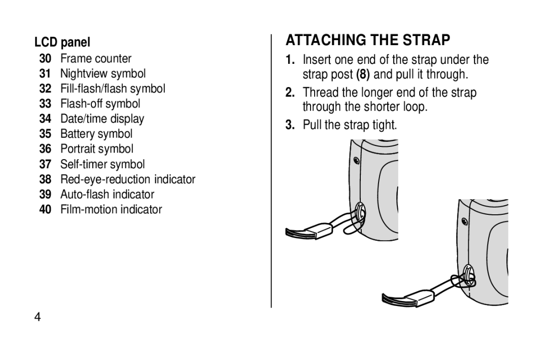 Kodak KE115 Zoom manual Attaching the Strap, LCD panel 
