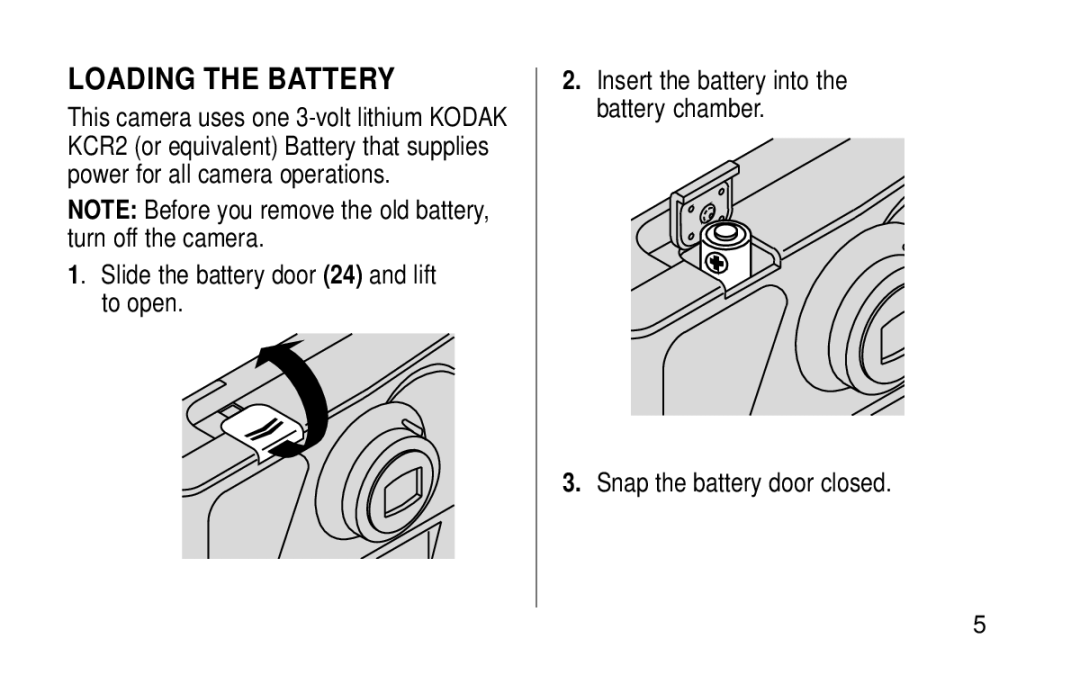 Kodak KE115 Zoom manual Loading the Battery 