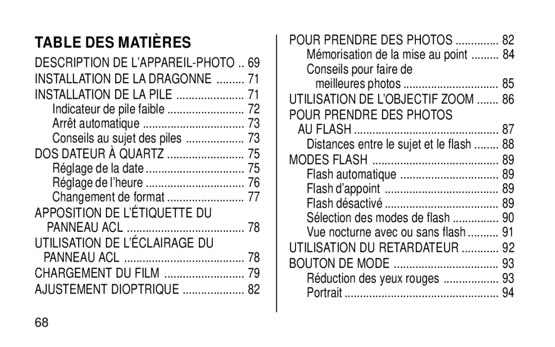 Kodak KE115 Zoom manual Table DES Matiè RES, Installation DE LA Pile 