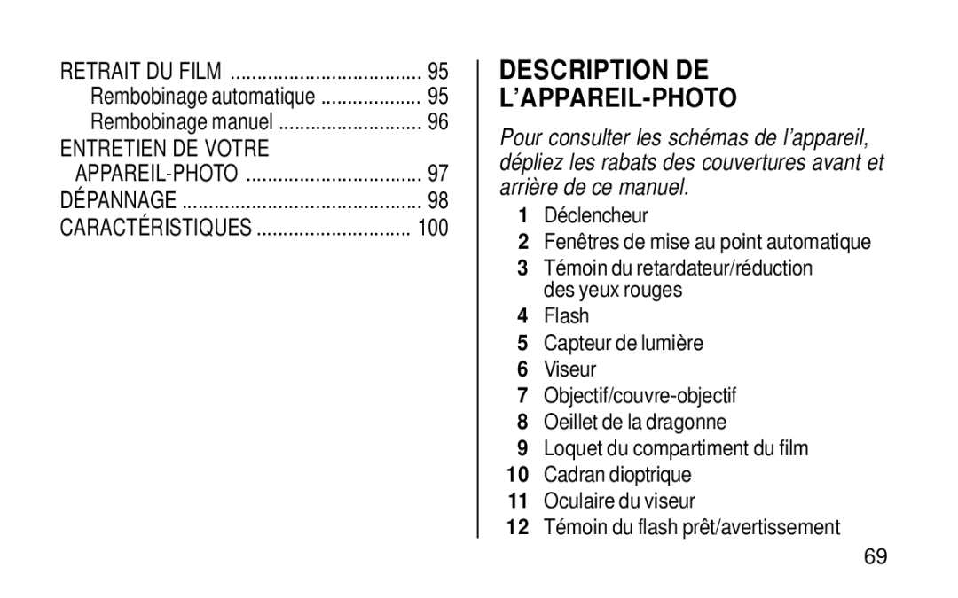 Kodak KE115 Zoom manual Description DE ’APPAREIL-PHOTO, Déclencheur Fenêtres de mise au point automatique 