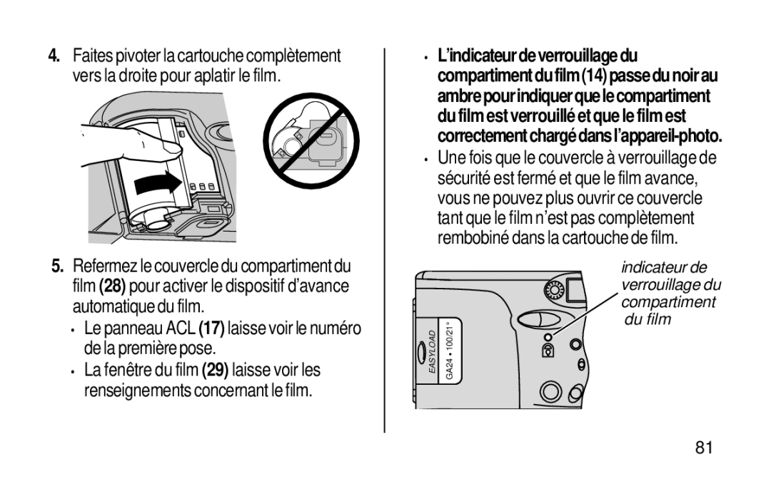 Kodak KE115 Zoom manual Le panneau ACL 17 laisse voir le numéro de la première pose 