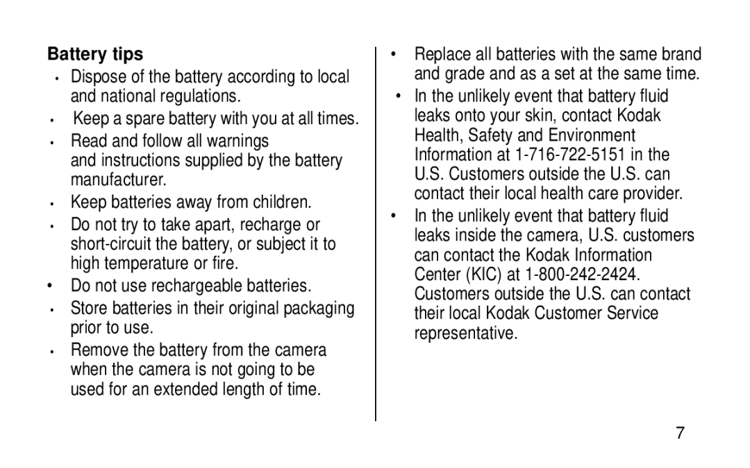 Kodak KE115 Zoom manual Battery tips 