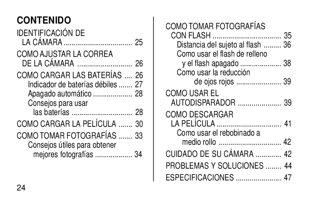 Kodak KE30 manual Contenido, Consejos para usar, Como usar la reducción De ojos rojos, Como usar el rebobinado a 