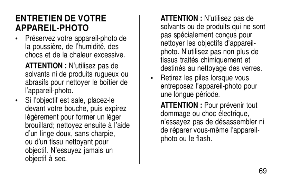 Kodak KE30 manual Entretien DE Votre APPAREIL-PHOTO 