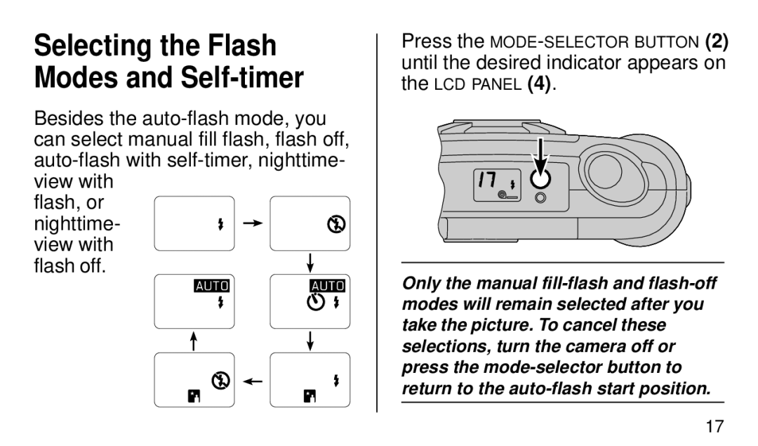 Kodak KE40 manual Selecting the Flash Modes and Self-timer 