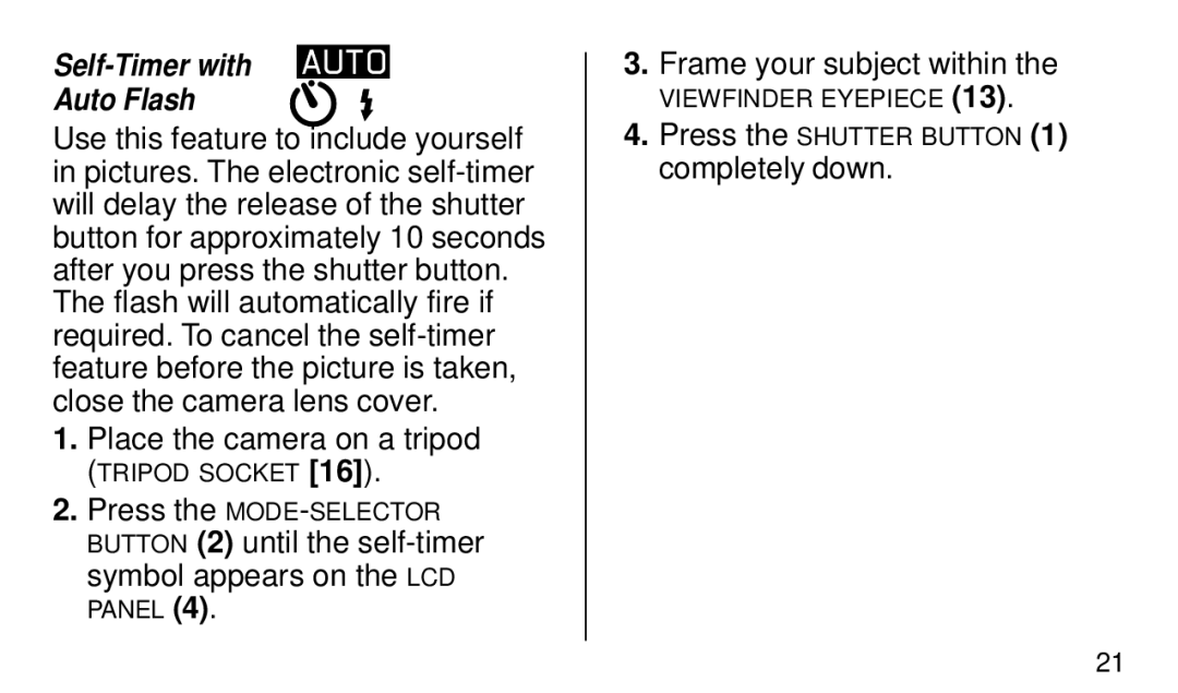 Kodak KE40 manual Self-Timer with Auto Flash 