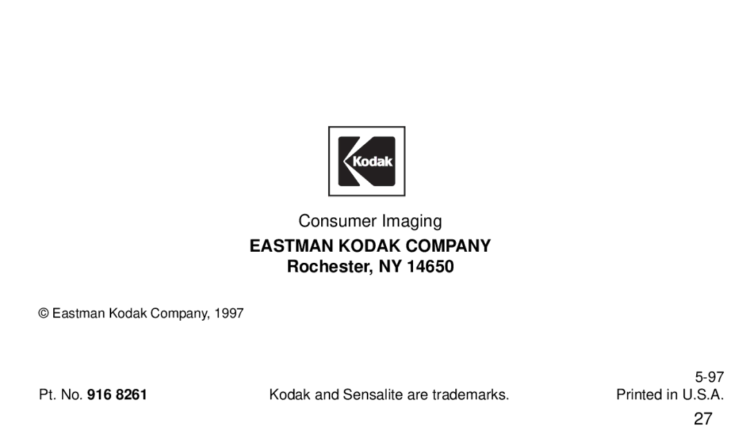 Kodak KE40 manual Eastman Kodak Company 