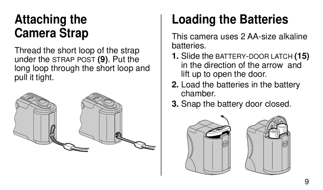 Kodak KE40 manual Attaching Camera Strap, Loading the Batteries 