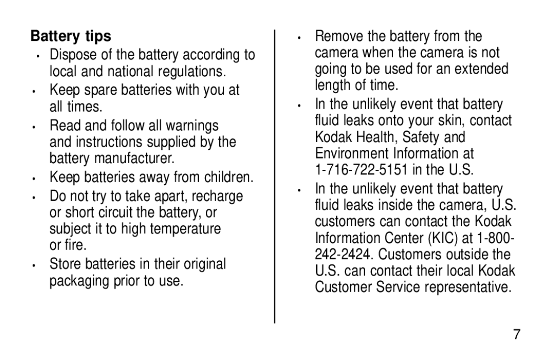 Kodak KE60 manual Battery tips, Keep spare batteries with you at all times 