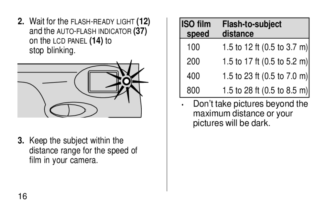 Kodak KE60 manual ISO film Flash-to-subject Speed Distance 