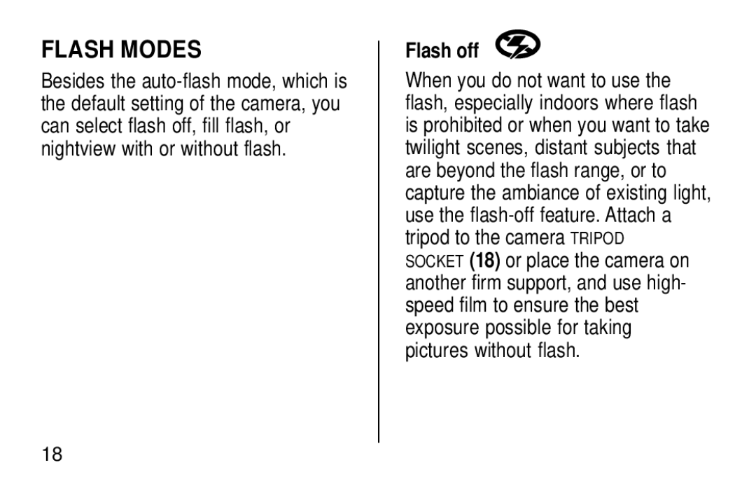 Kodak KE60 manual Flash Modes, Flash off 