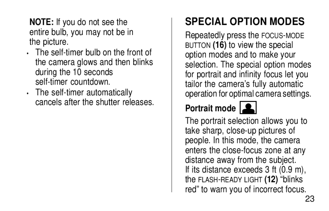 Kodak KE60 manual Special Option Modes, Portrait mode 