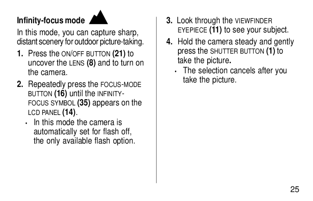 Kodak KE60 manual Infinity-focus mode 