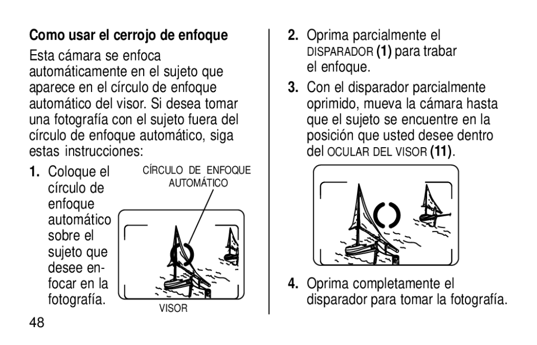 Kodak KE60 manual Como usar el cerrojo de enfoque, Coloque el, Círculo de, Oprima parcialmente el 