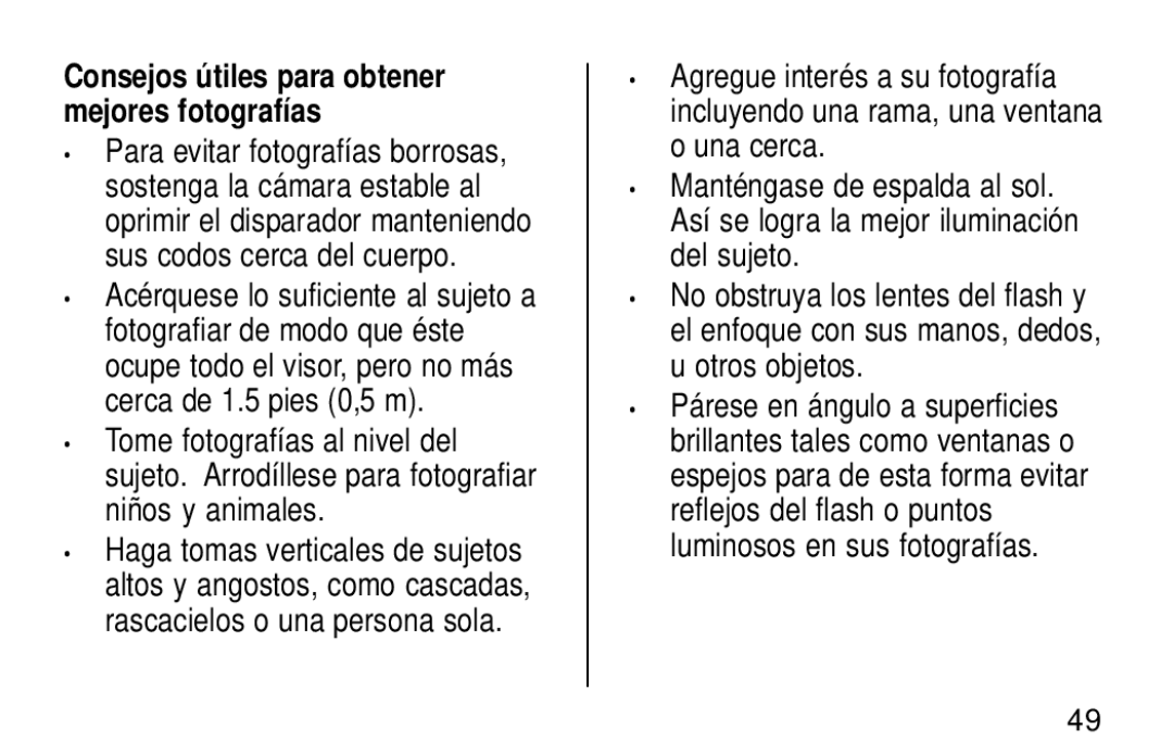 Kodak KE60 manual Consejos útiles para obtener mejores fotografías 