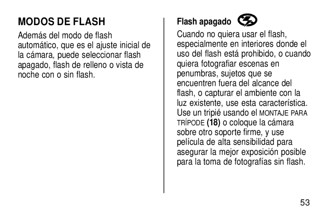 Kodak KE60 manual Modos DE Flash, Flash apagado 