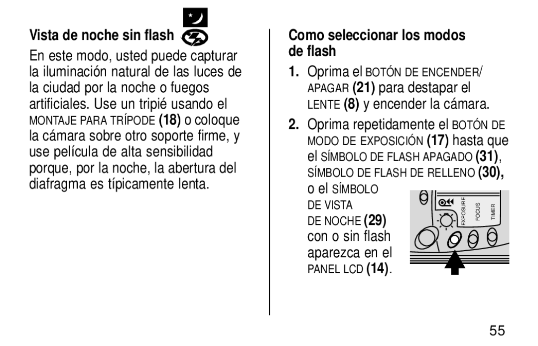 Kodak KE60 manual Vista de noche sin flash, Como seleccionar los modos de flash 