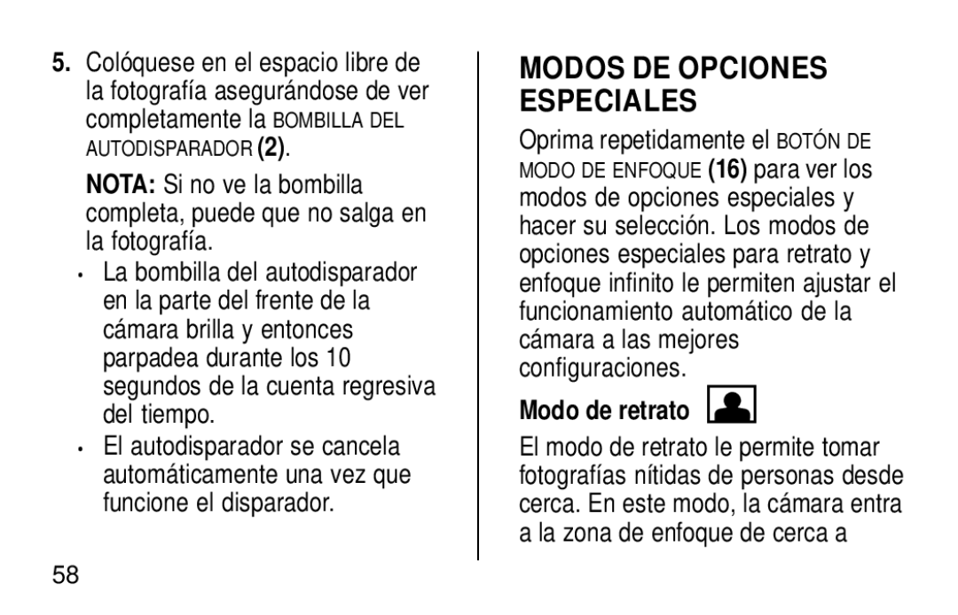 Kodak KE60 manual Modos DE Opciones Especiales, Modo de retrato 