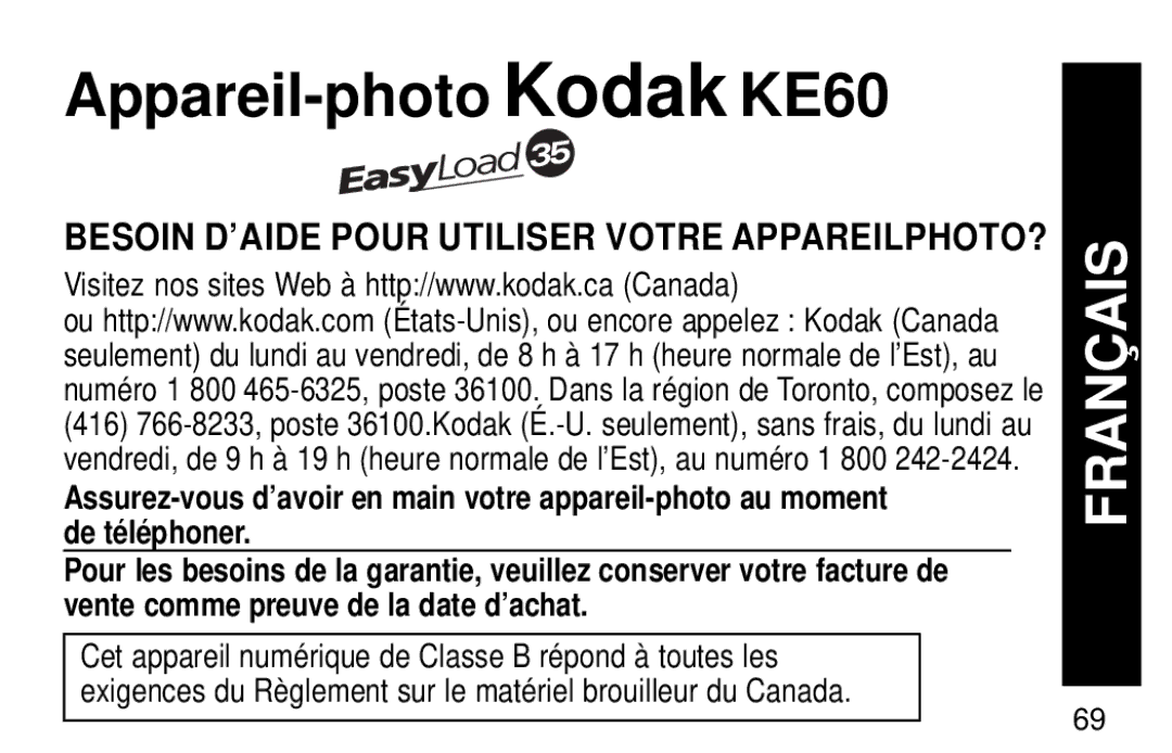 Kodak manual Appareil-photo Kodak KE60 